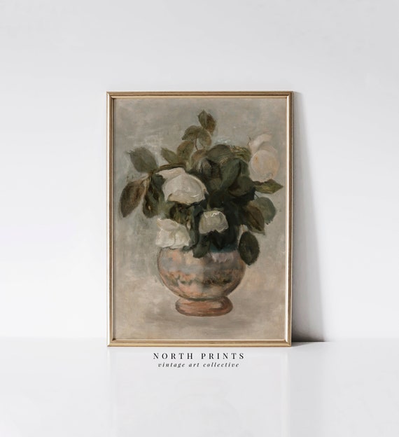 Neutral Still Life Roses Vintage Botanical Art Print