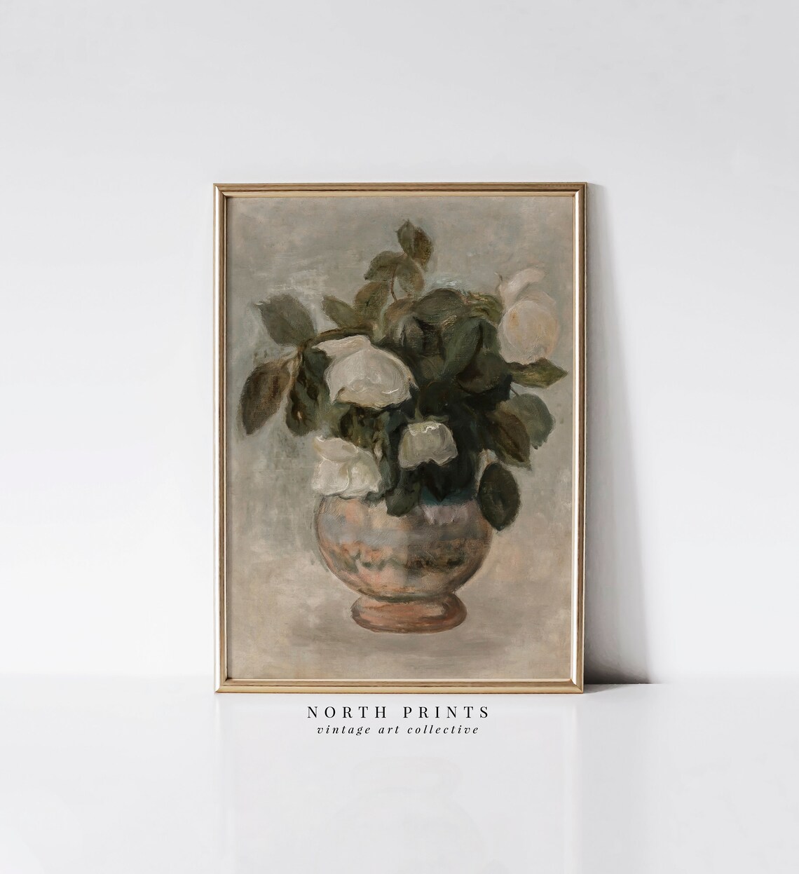 Neutral Still Life Roses Vintage Botanical Art Print