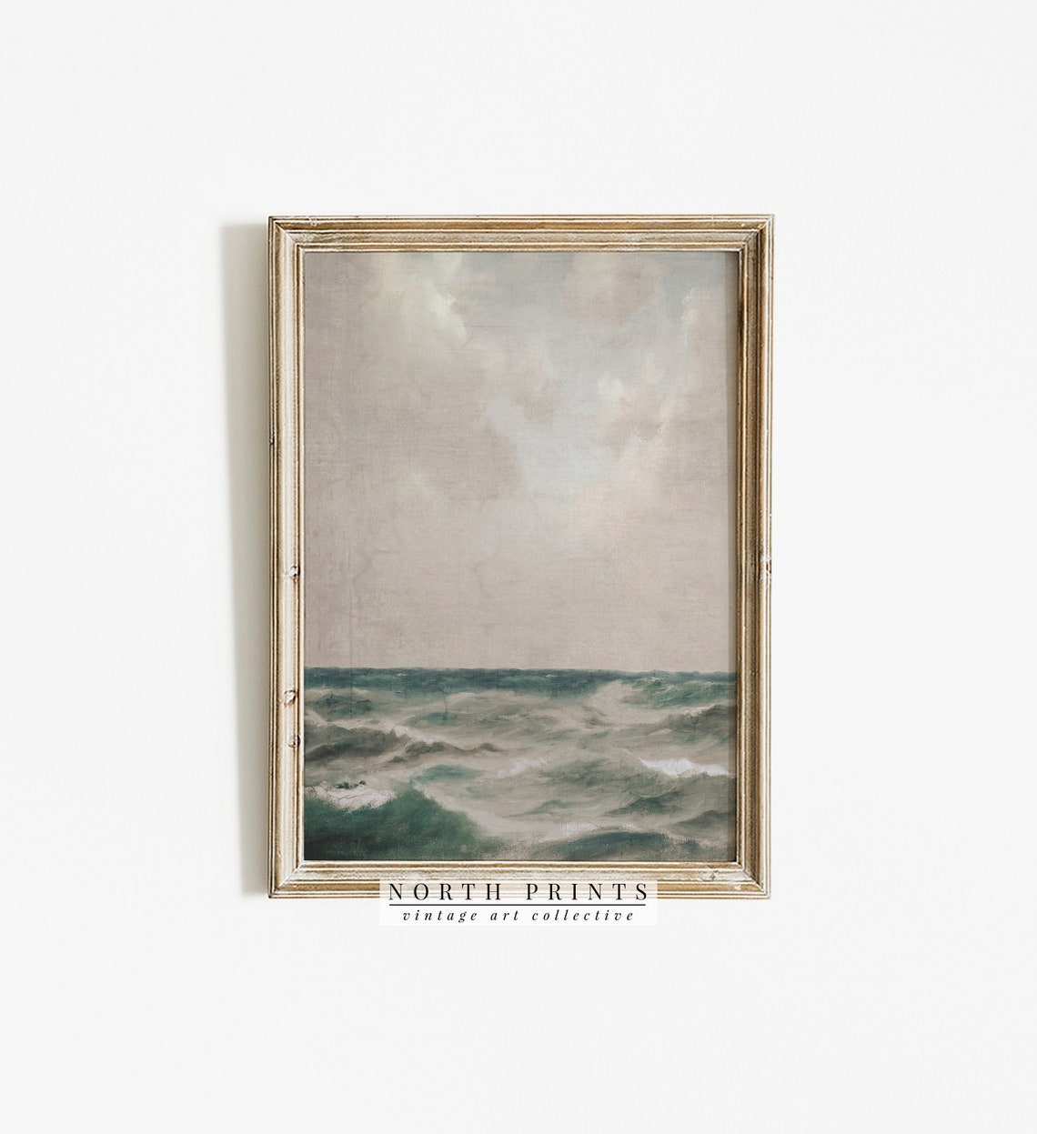 Moody Coastal Vintage Painting, Ocean Seascape Art Print - Image 3