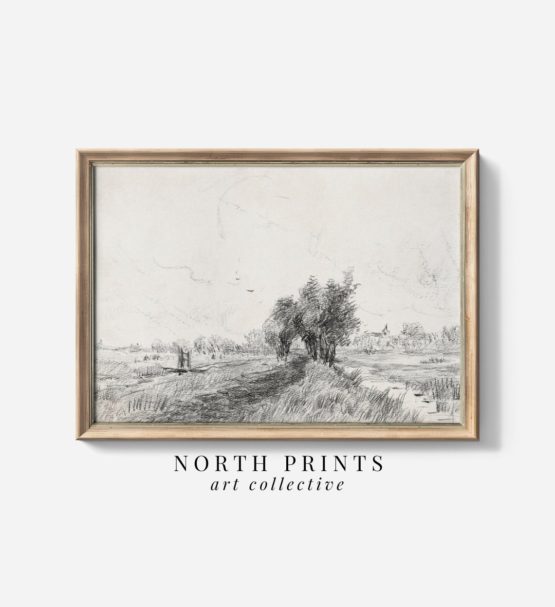 Neutral Vintage Print Art Simple Landscape Sketch North Prints Sk 308