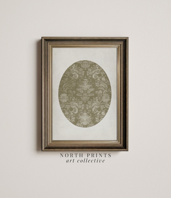 Antique Oval Green Tapestry Pattern Art Print