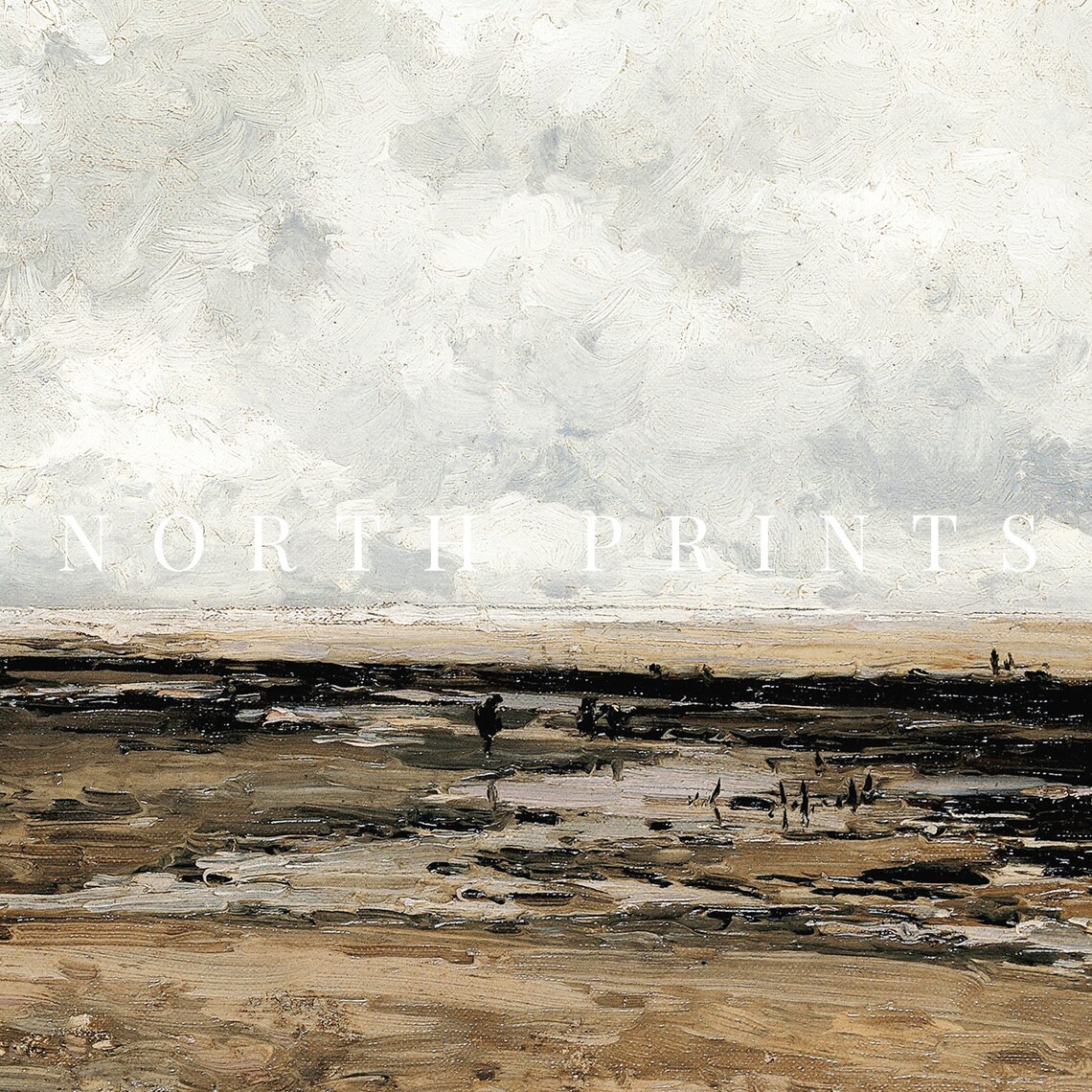 Moody Beach Low Tide Earthy Tonal Seascape Vintage Travel Poster - Image 4