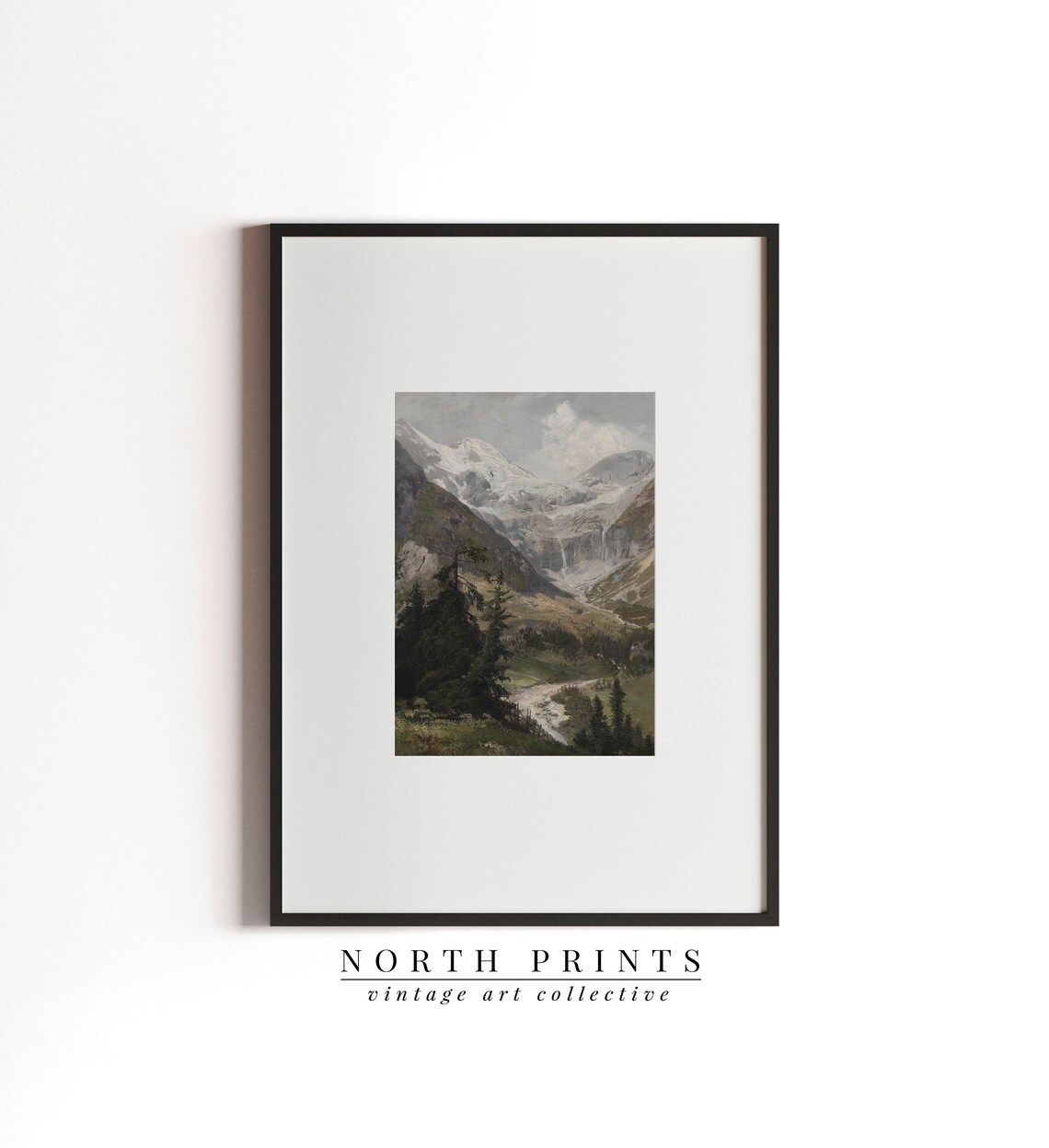 Rustic Mountain Painting, Vintage Moody Cabin Art - Image 3