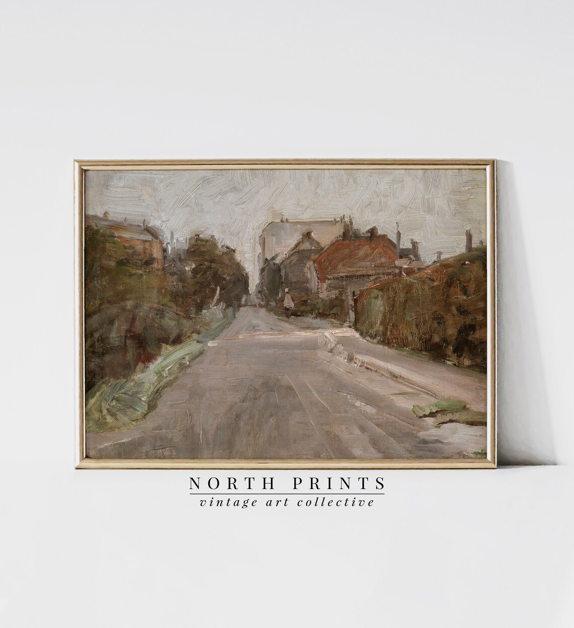 Vintage Village Road Old Houses Muted Oil Painting Street Poster