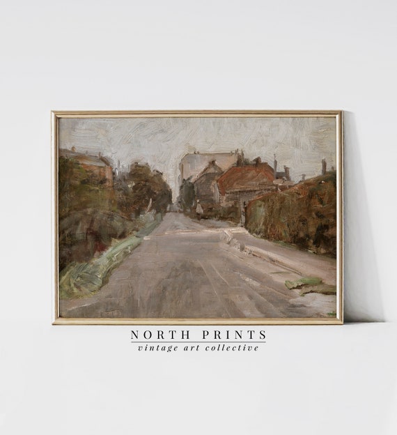 Farmhouse Wall Decor Village Road Painting Vintage Art 229