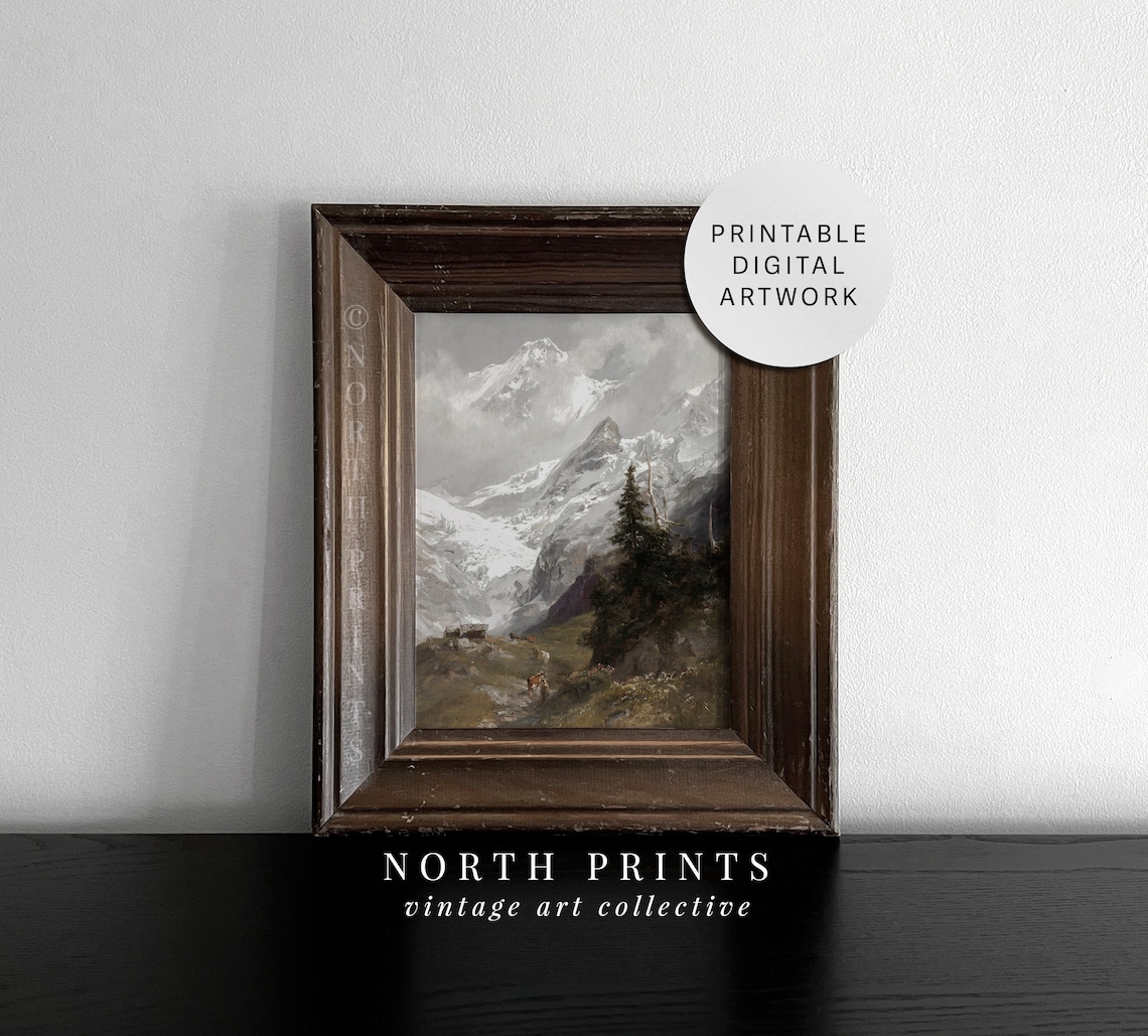 Rustic Mountain Landscape Painting, Alps Wall Art Print - Image 4