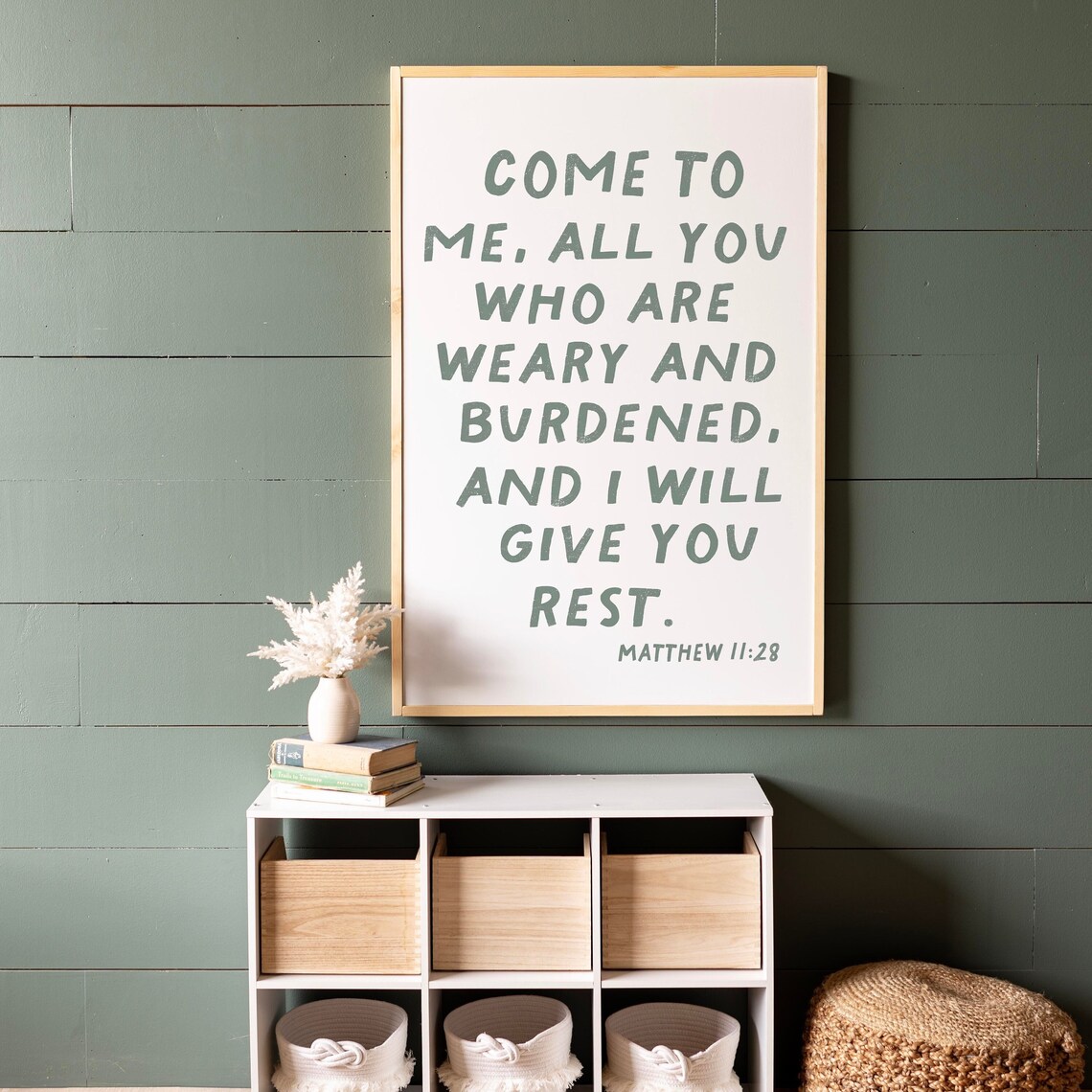 Come To Me Matthew 11:28 Bible Verse Sign Sage Green Kids Room Wall Decor Poster