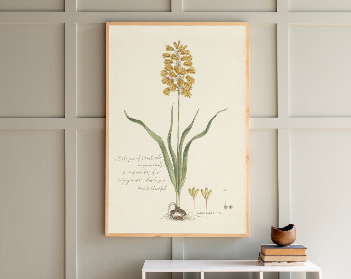 Vintage Botanical Scripture Art Print, Colossians 3:15