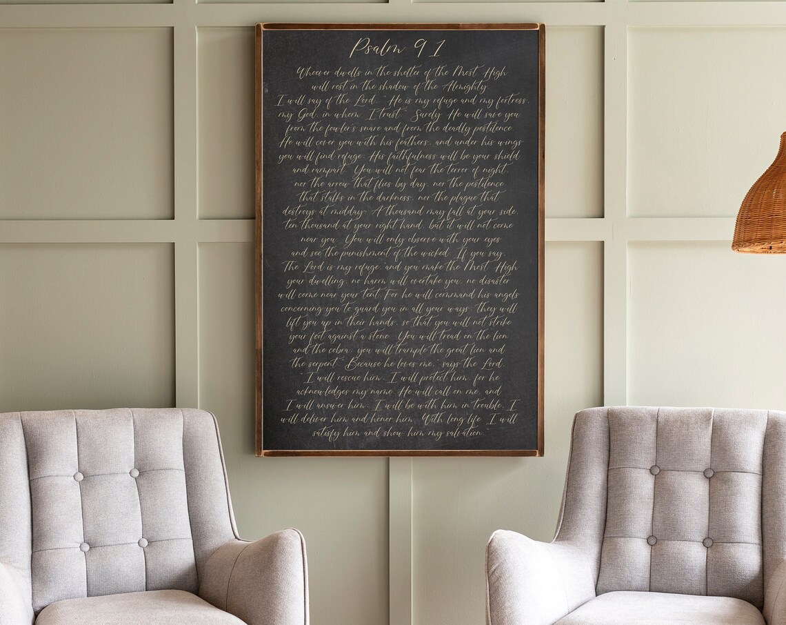 Psalm 91 Scripture Sign, Christian Home Decor Art Print - Image 2