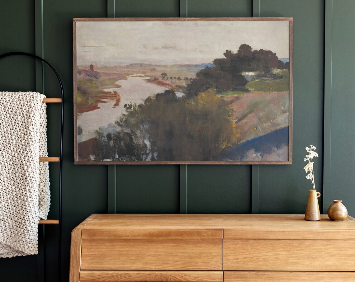 Vintage Abstract Landscape Art Print, Mid-Century Modern