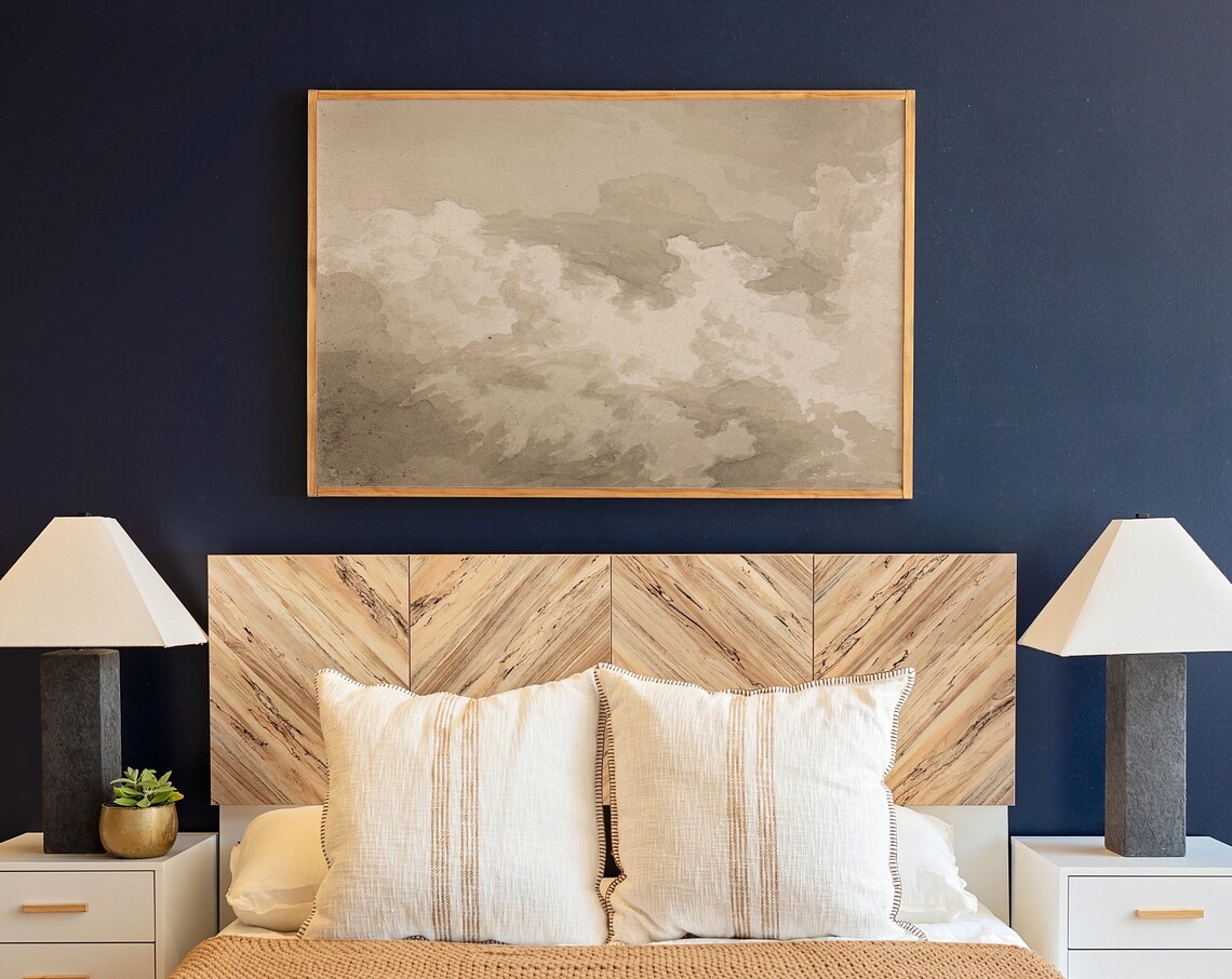 Neutral Cloudy Sky Scripture Wall Art, Vintage Poster