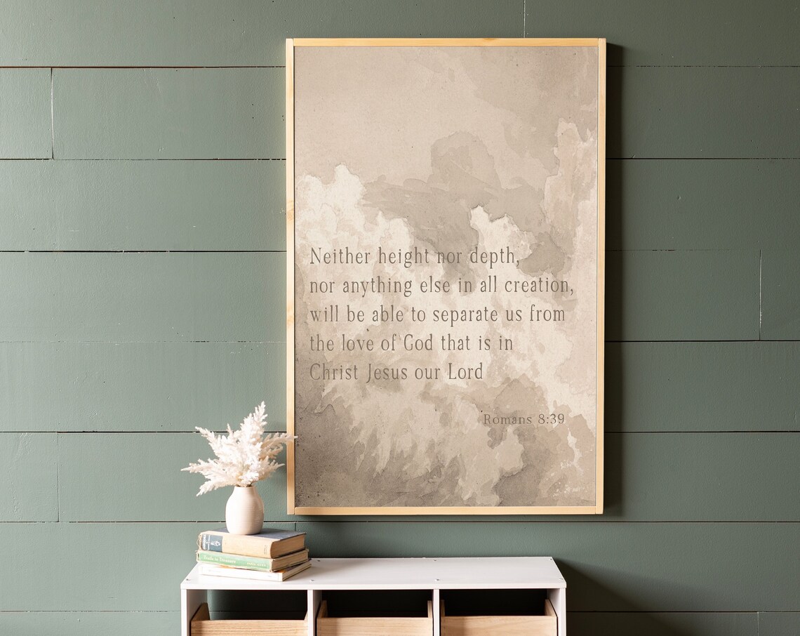 Romans 8 Scripture Wall Art, Vintage Cloud Print