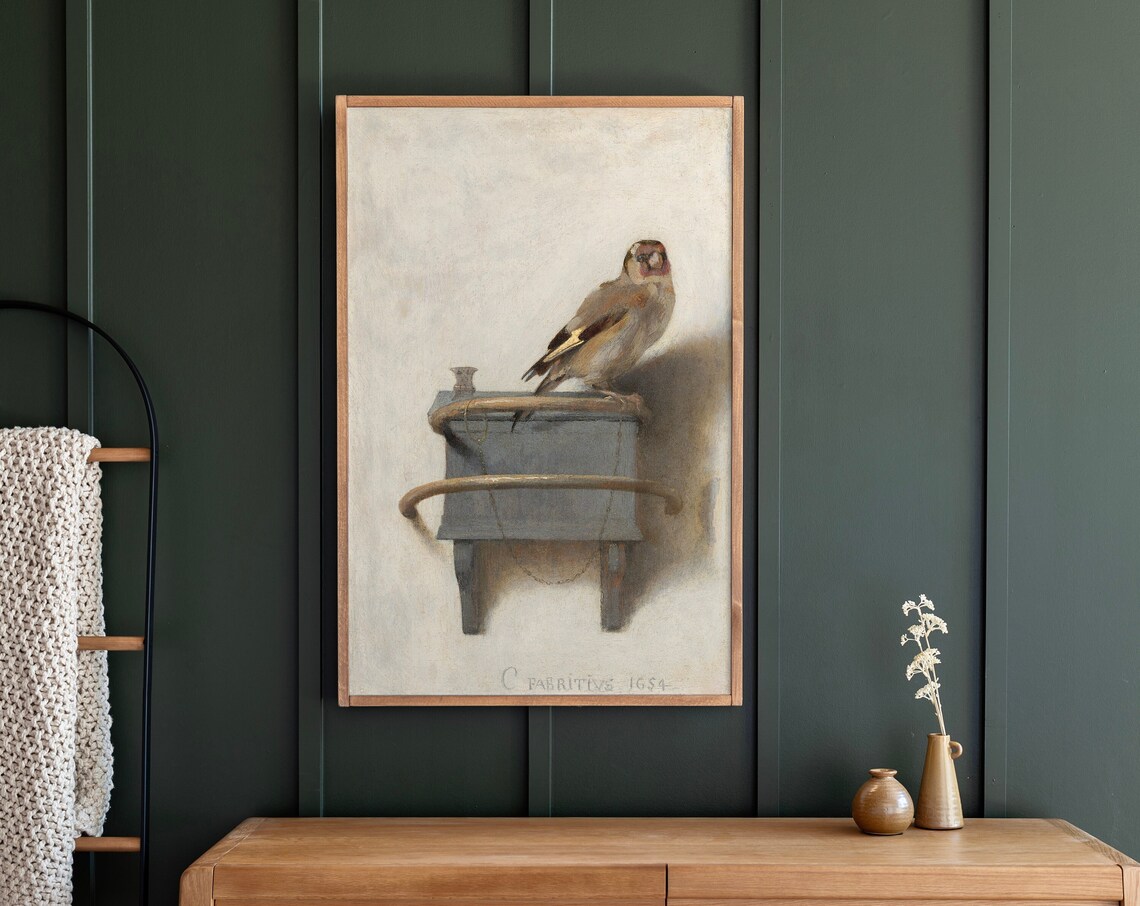 Mid-Century Finch Bird Art Print, French Inspired