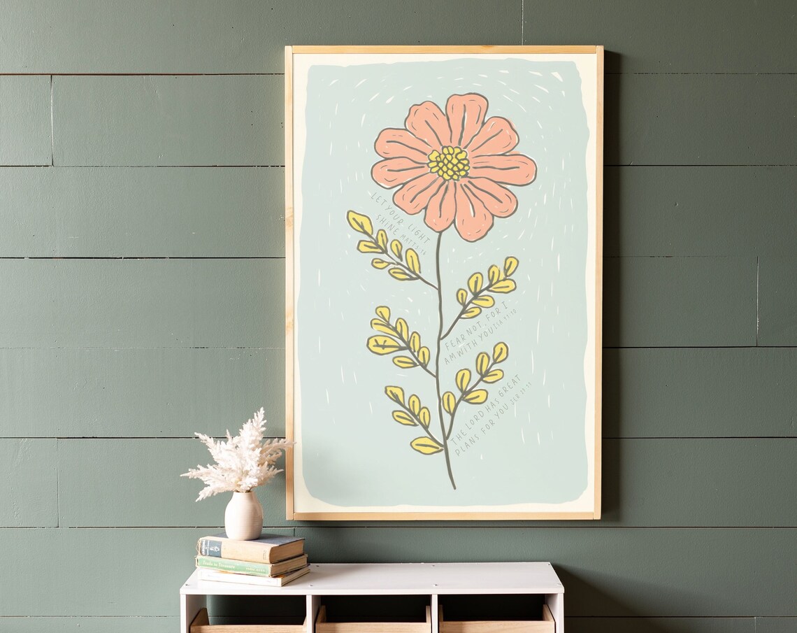 Girls Flower Bible Verse Kids Room Scripture Art Print