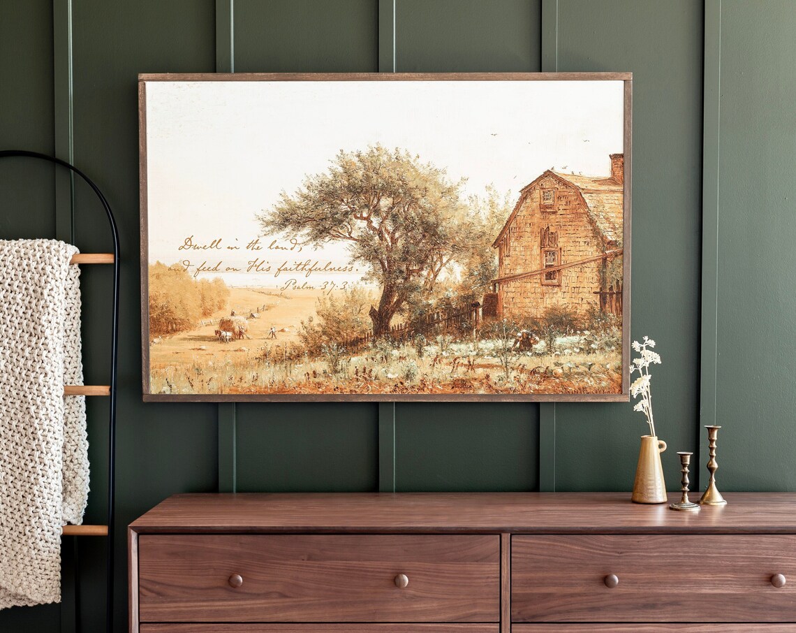 Vintage Psalm 37:3 Fall Harvest Wall Art Print