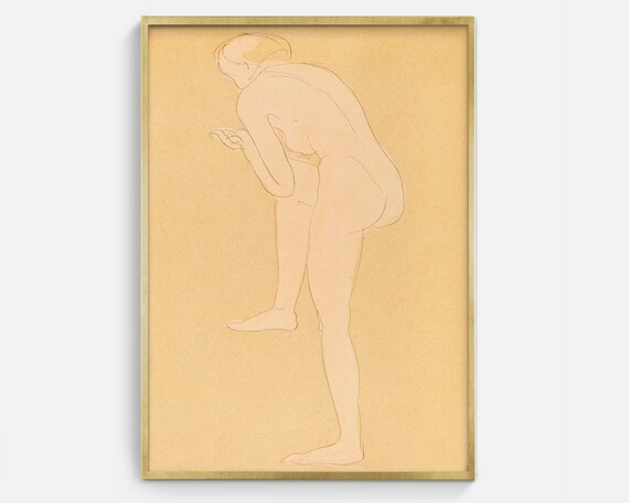 Minimalist Nude Woman Figure Line Drawing Vintage Sketch Art Poster