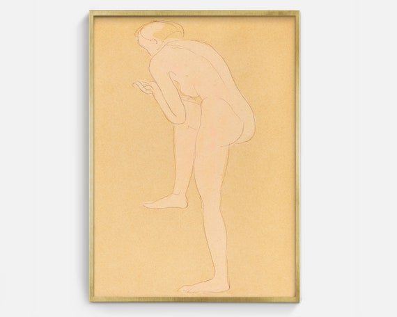 Minimalist Sketch Of Woman Figure Study Wall Art Nude Vintage Art Print