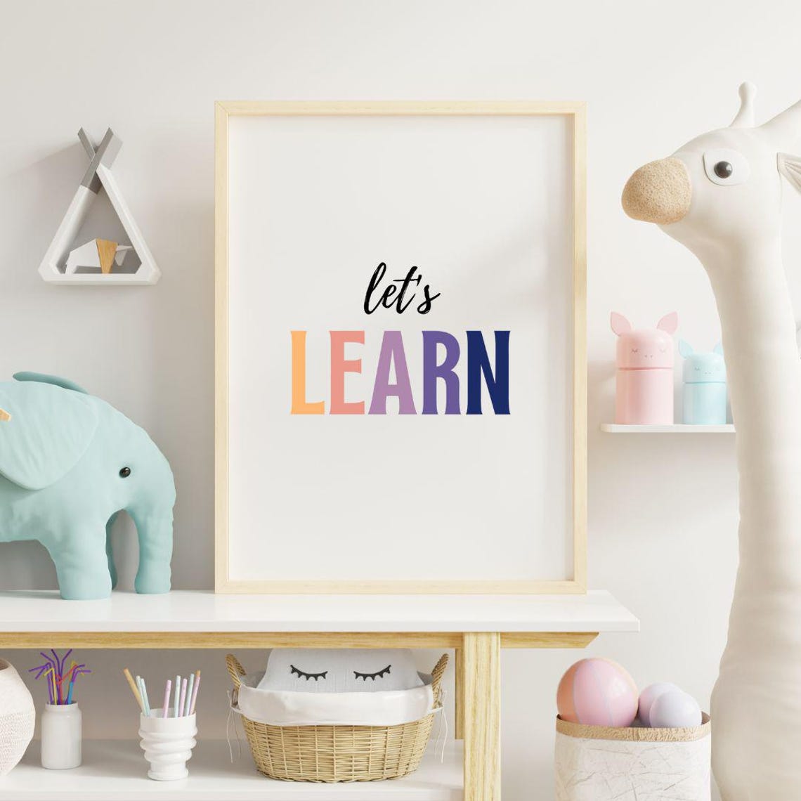 Lets Learn Pastel Rainbow Letters Nursery Kids Room Decor Poster - Image 2