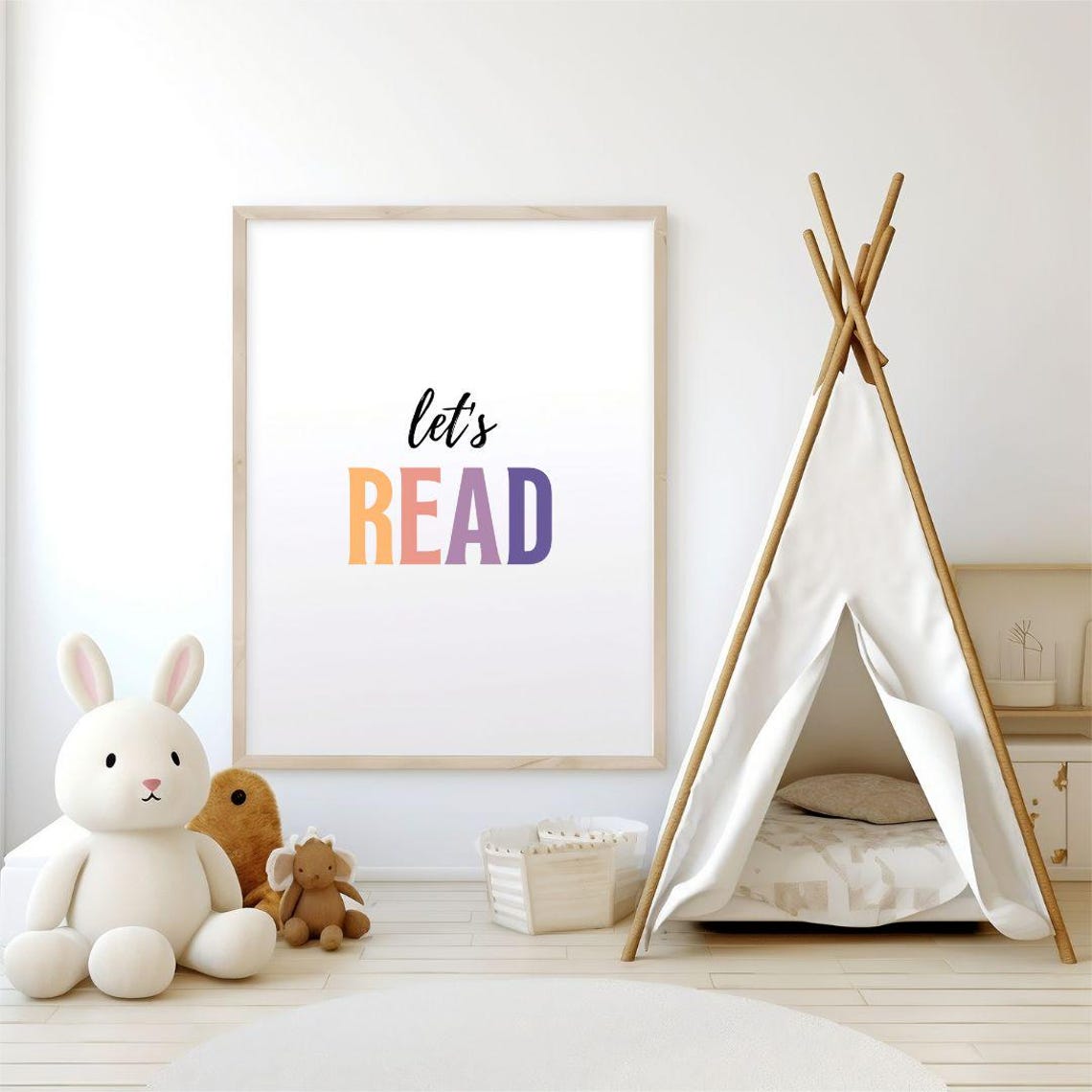 Lets Read Pastel Rainbow Letters Nursery Kids Room Decor Poster - Image 3