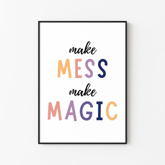 Make Mess Make Magic Pastel Playroom Nursery Quote Typographic Poster