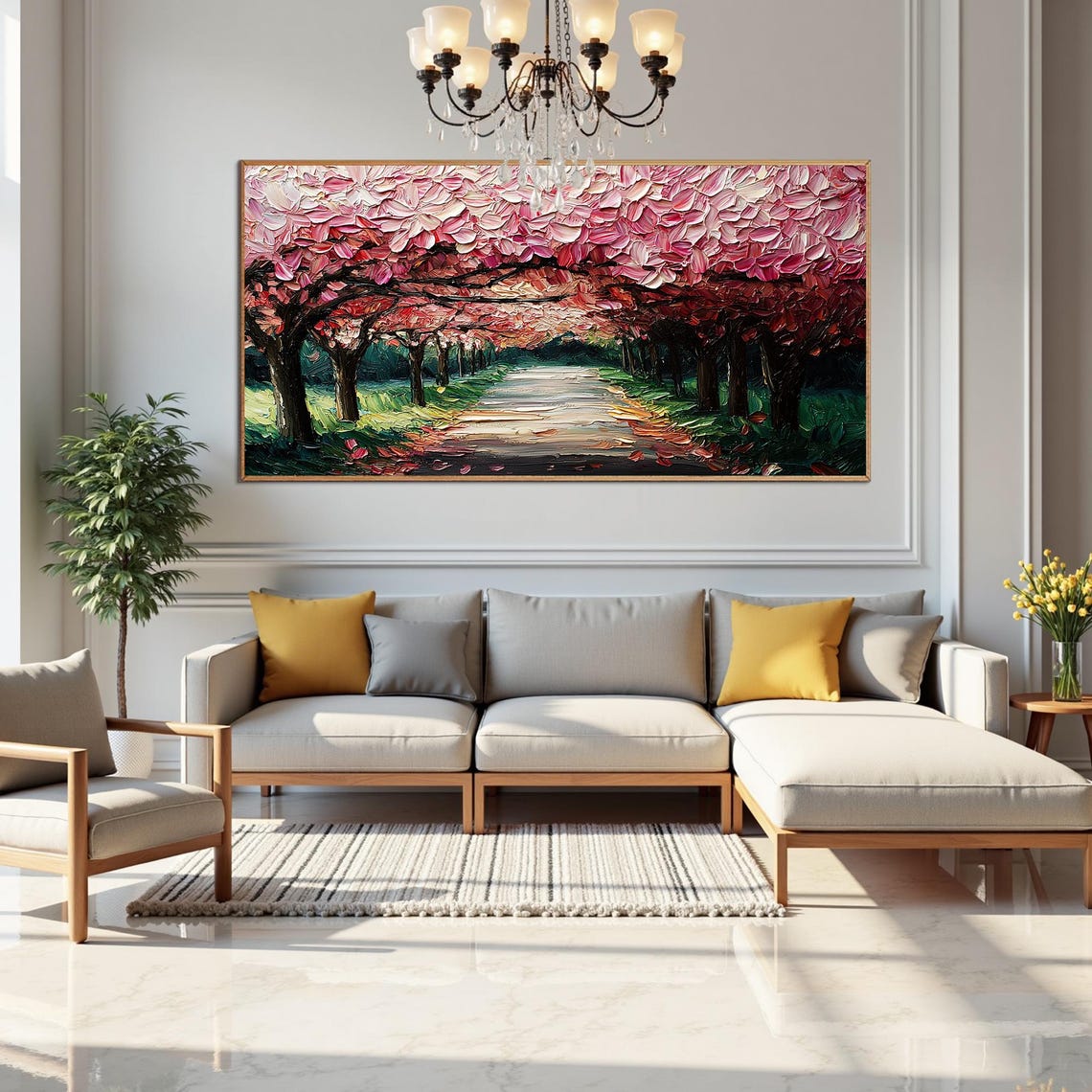 Cherry Blossom Pink Tree Tunnel Path Impasto Spring Art Poster - Image 2