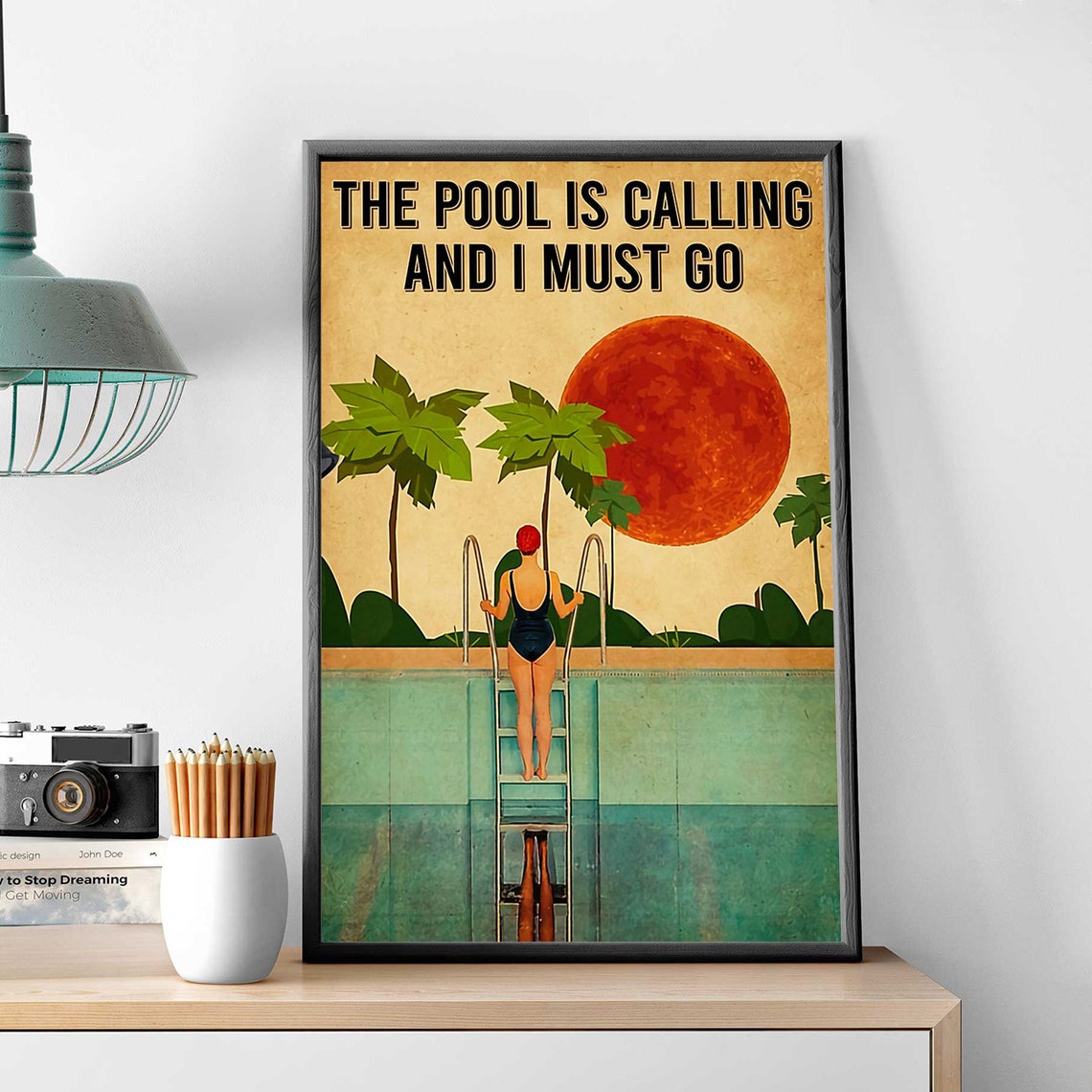 Swimming Girl Art Print The Pool Is Calling And I Must Go Poster Vintage Swimming Girl Wall Art Swimming Wall Decor Swimming Pool Girl - Image 2