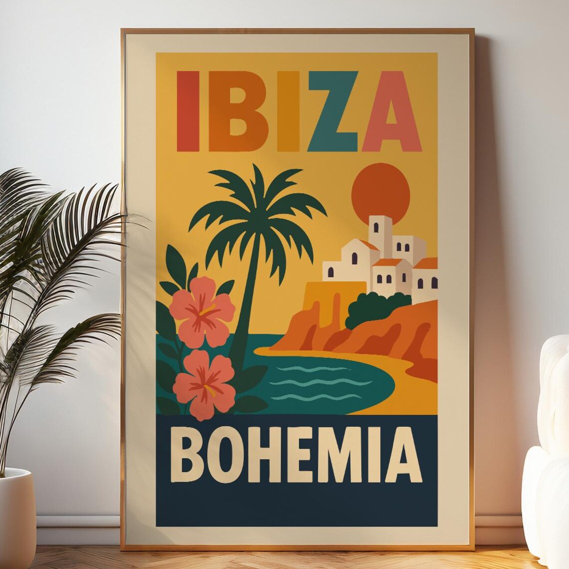 Ibiza Bohemia Retro Travel Poster Palm Village Sunset Island Decor Art - Image 6