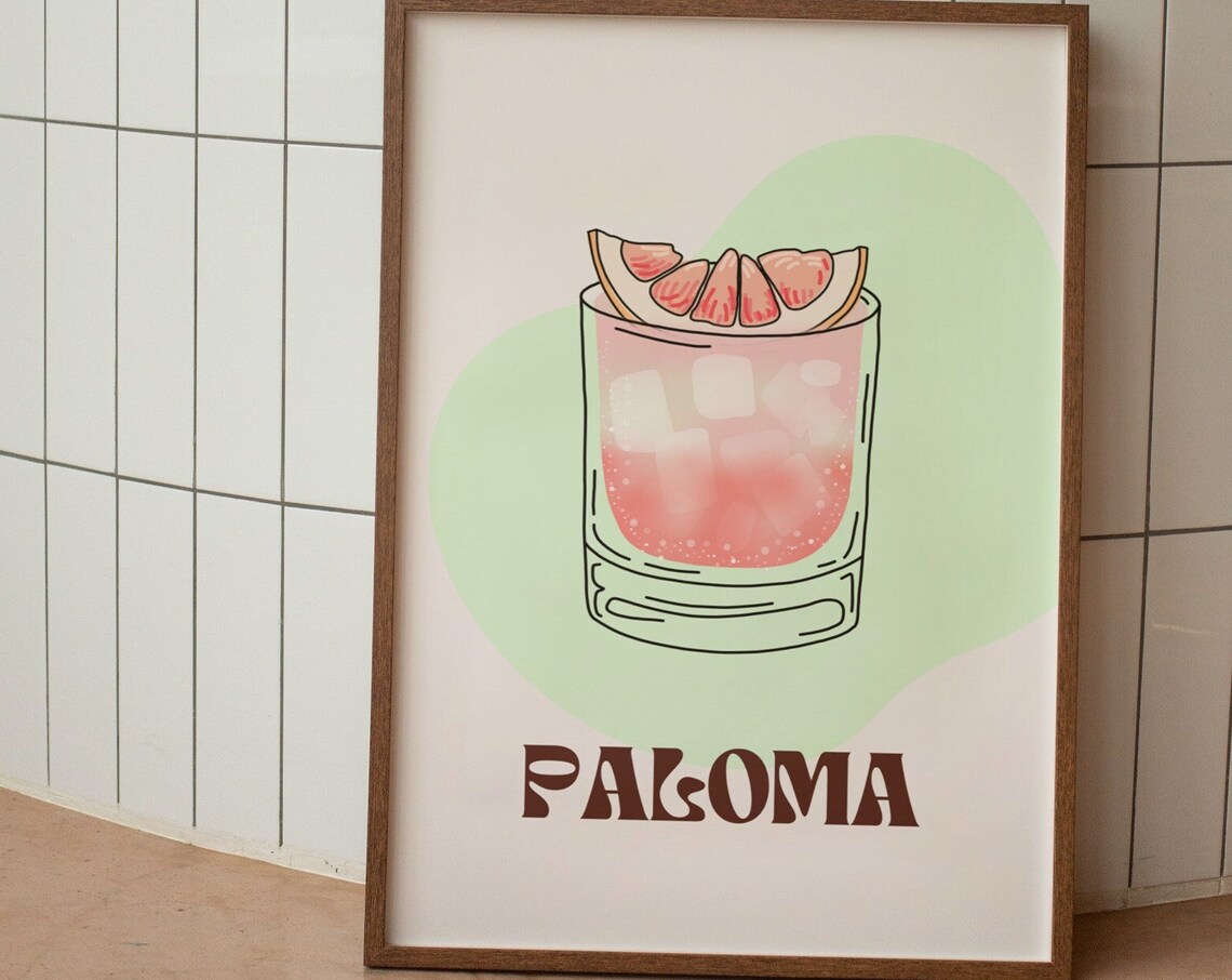 Paloma Cocktail Poster, Retro Bar Cart Art Print