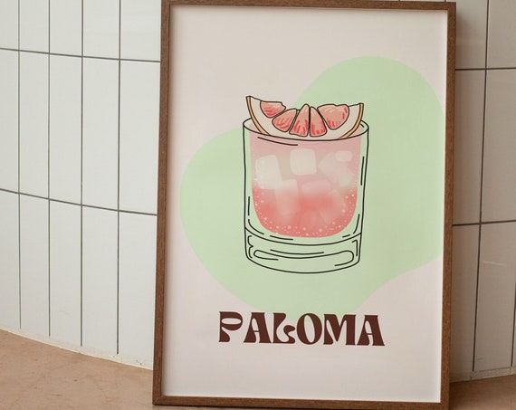 Paloma Cocktail Poster, Retro Bar Cart Art Print