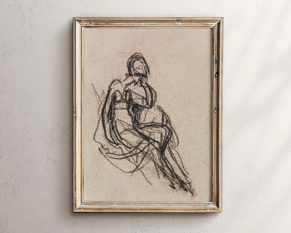 Antique Figure Sketch, Vintage Study Art Print