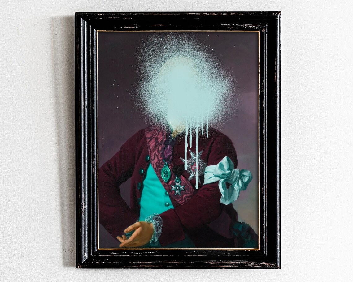 Surreal Altered Classic Portrait of a Nobleman With Glowing Head Poster