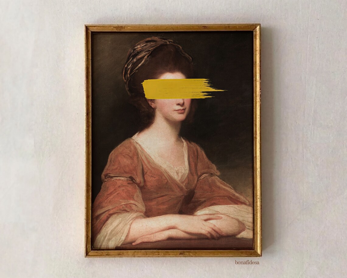 Altered Vintage Portrait Bold Yellow Paint Swipe Eclectic Poster
