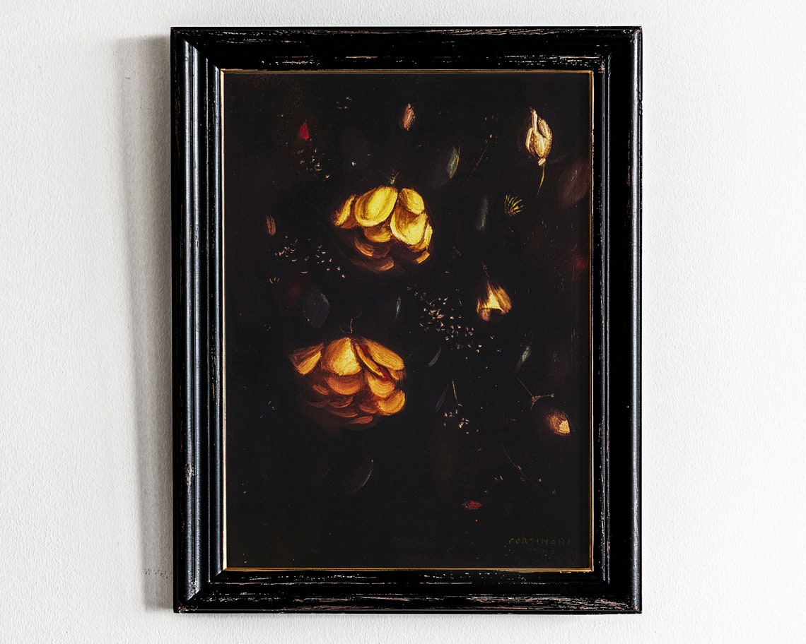 Yellow Rose Oil Painting Vintage Botanical Art Print