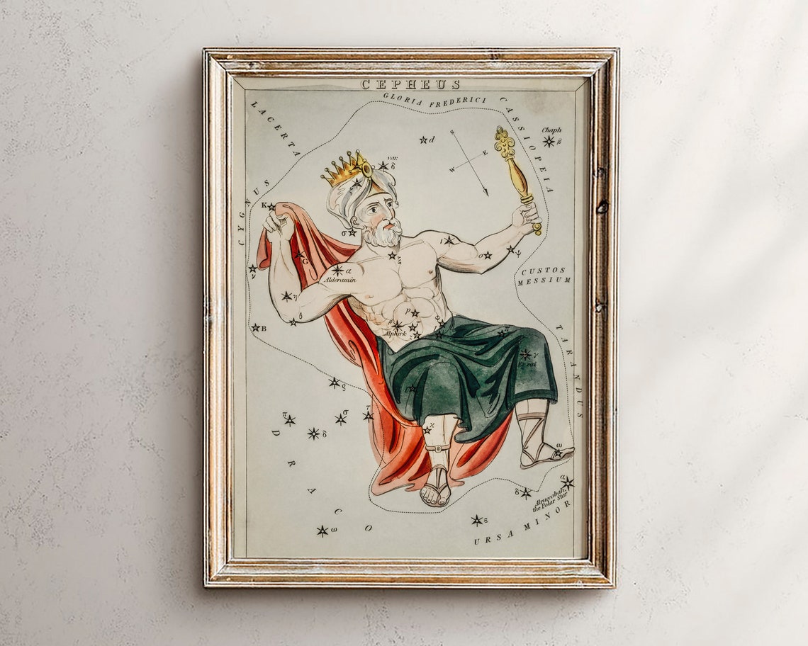 Cepheus King Vintage Constellation Star Map Celestial Poster