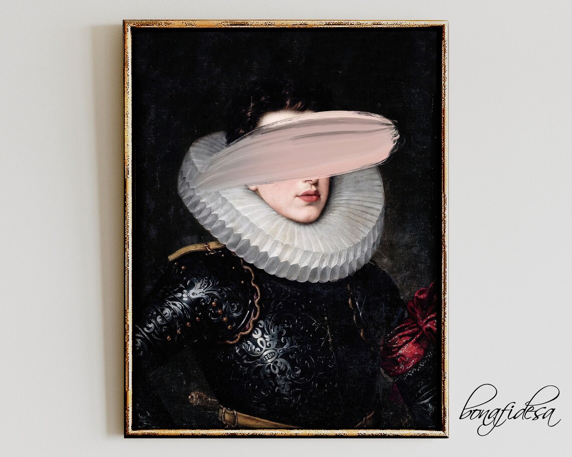 Altered Elizabethan Nobleman Portrait with Blush Brushstroke Art Poster