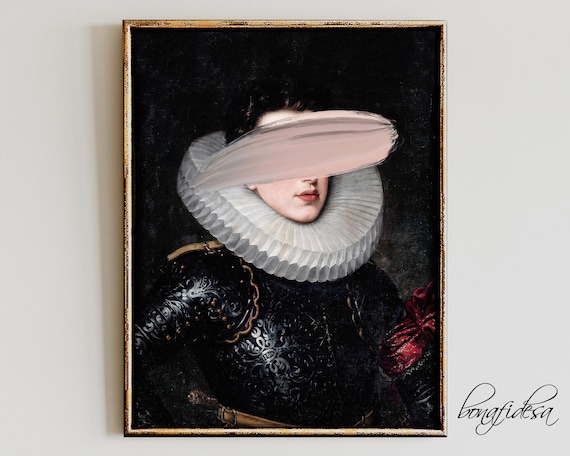 Altered Elizabethan Nobleman Portrait with Blush Brushstroke Art Poster