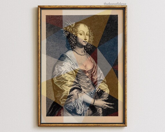 Baroque Lady Geometric Triangle Overlay Altered Vintage Eclectic Poster
