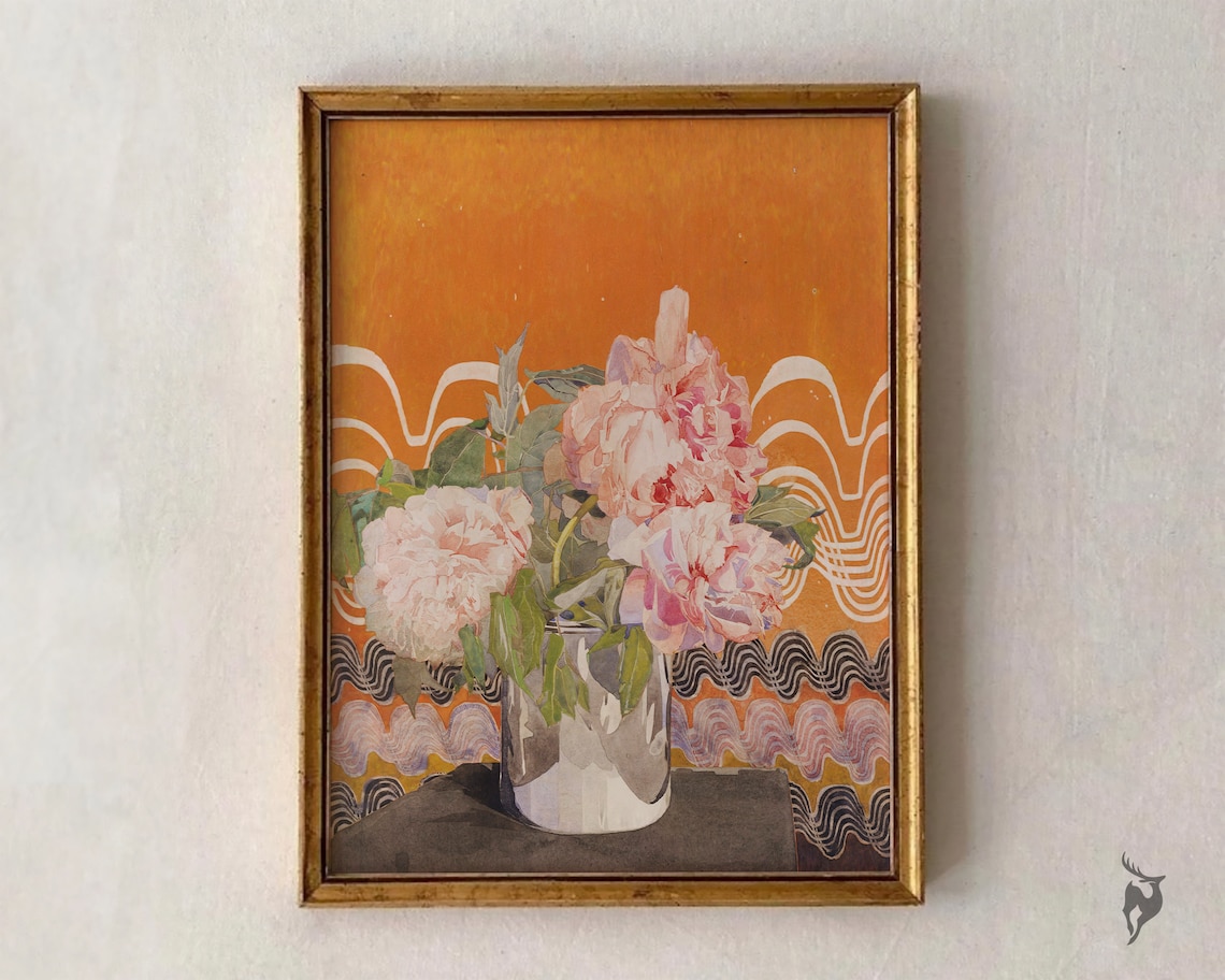 Vintage Flower Still Life, Maximalist Floral Art Print