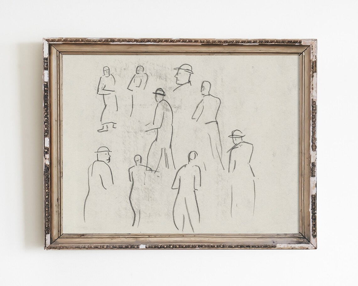 Vintage Drawing Neutral Print Figure Art Minimalist Wall Sketch Abstract Line Prints