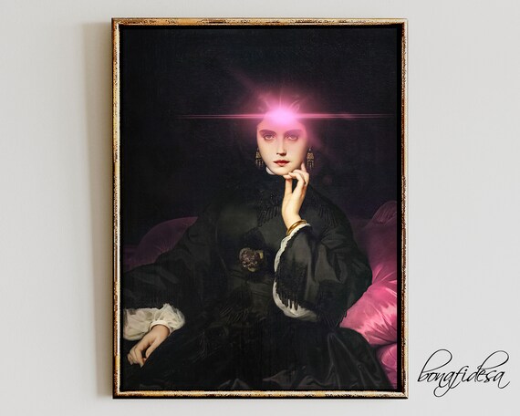 Moody Portrait Dark Academia Decor Altered Art Woman Victorian Wall Print