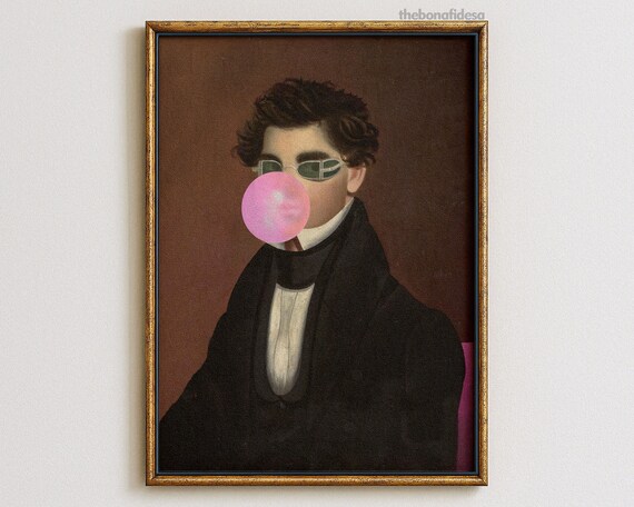 Bubblegum Vintage Portrait Altered Art Sunglasses Gentleman Wall Art