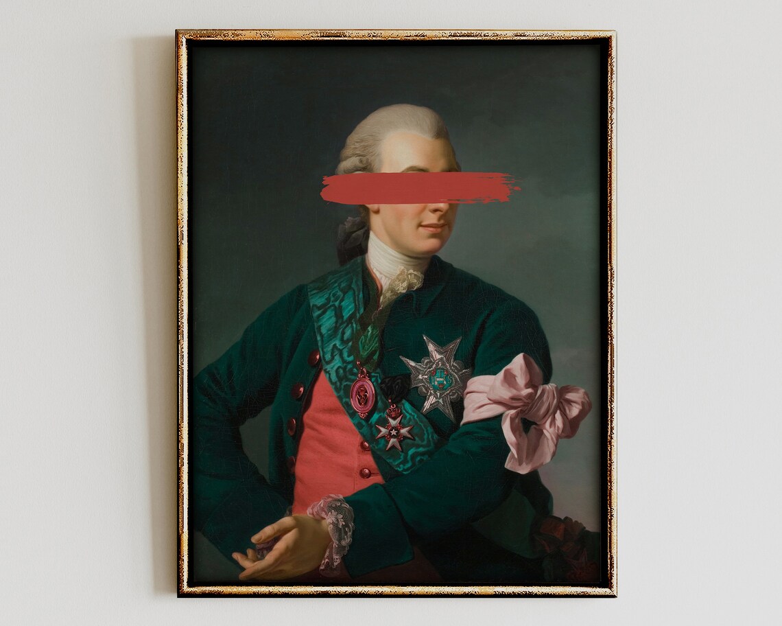 Altered Baroque Nobleman Portrait Red Paint Stroke Dark Academia Poster