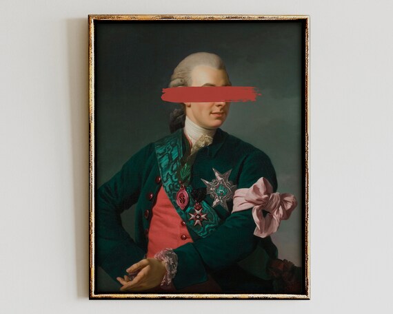 Altered Baroque Nobleman Portrait Red Paint Stroke Dark Academia Poster
