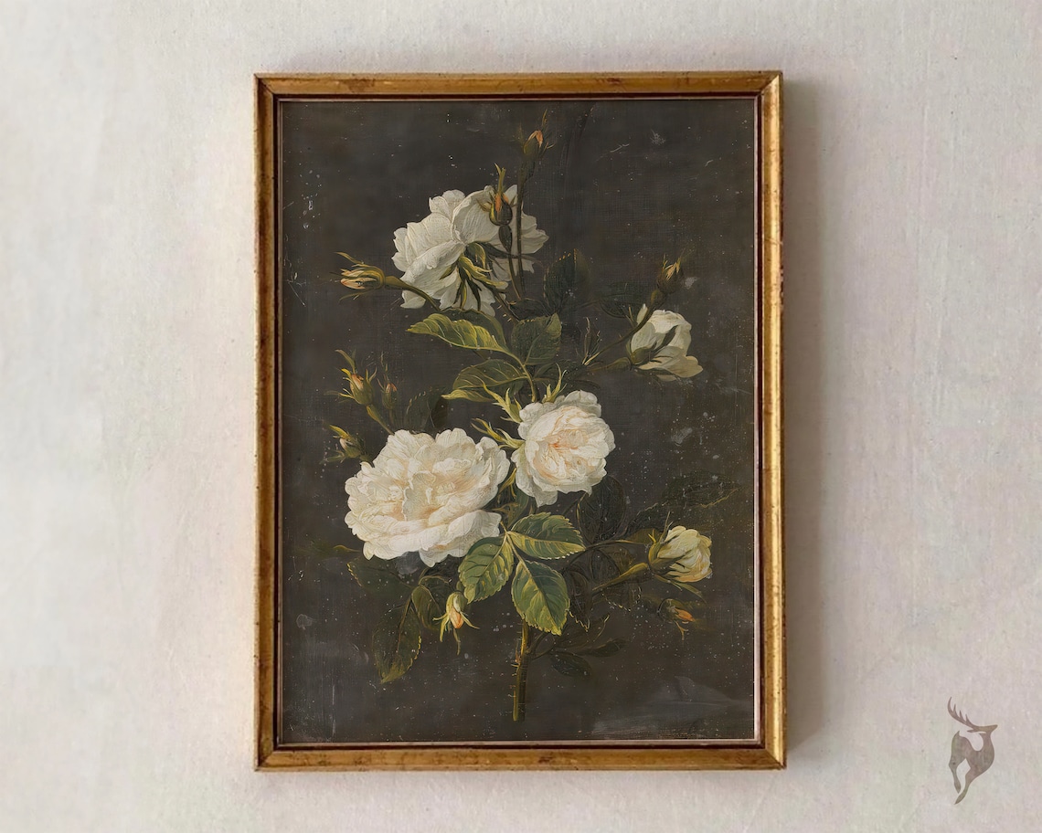 Victorian White Roses Art Print, Eclectic Surreal