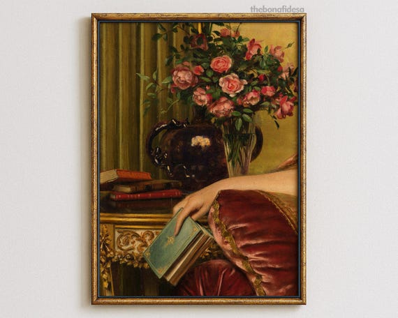 Pastel Vintage Print Dark Red Home Decor Artwork Deep Art Pink Bedroom Glam Wall