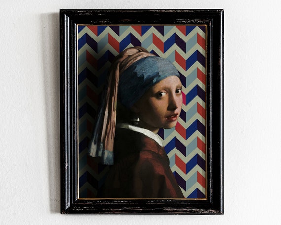The Girl With A Pearl Earring Eclectic Wall Art Johannes Vermeer Antique Portrait Oil Painting Vintage Artcollage