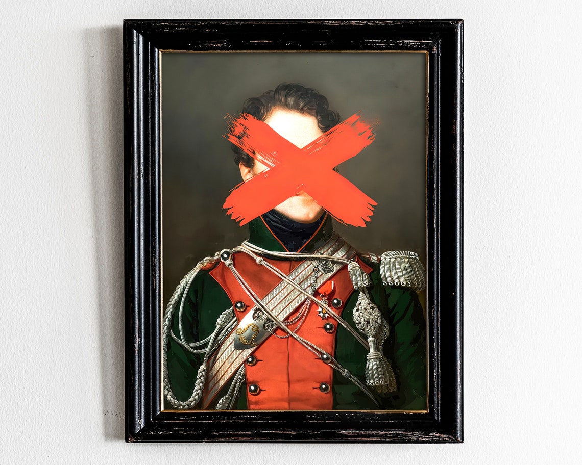 Military Officer Red X Altered Classic Modern Portrait Art Poster