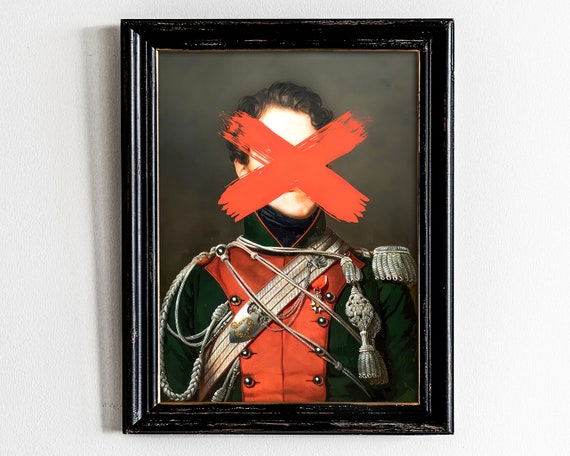 Military Officer Red X Altered Classic Modern Portrait Art Poster