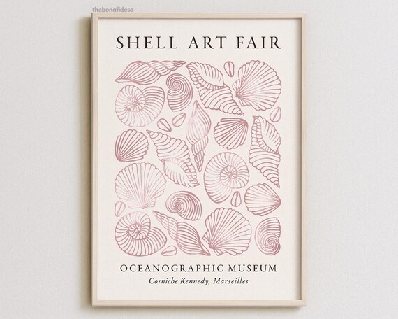 Shell Art Fair Oceanographic Museum Poster Pink Seashells Coastal Decor