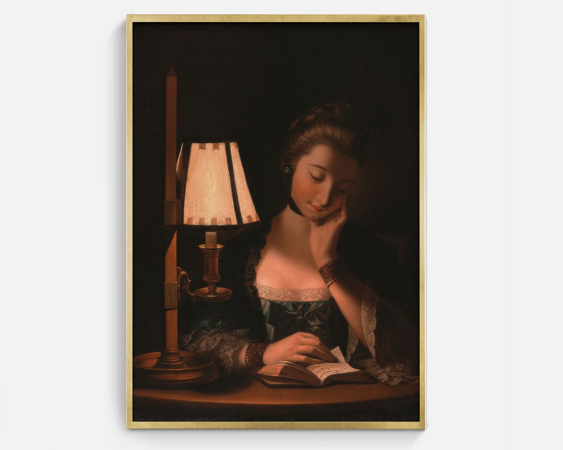 Moody Portrait Of Woman Reading, Vintage Art Print